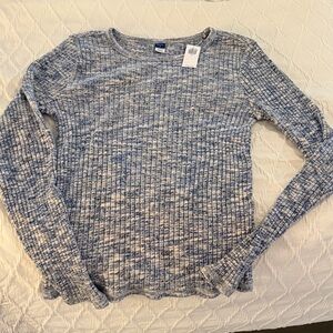 Old Navy Marled Blue Women's Crew Neck plush knit ribbed long sleeve tee